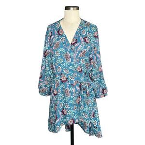 TORRID Blue Floral Georgette Wrap Tunic‎ Blouse Women's Size 2X NWT Paisley